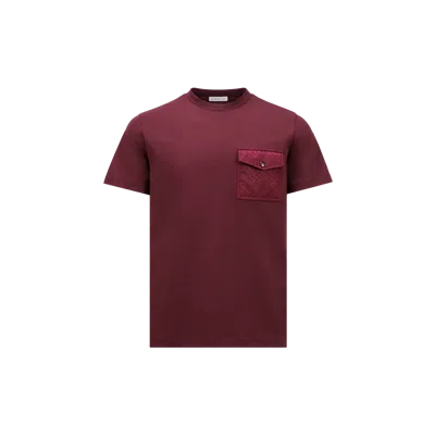 Moncler Monogram Cotton T-shirt With Pocket, Men, Red, Size: Xl In Burgundy