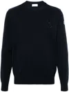 Moncler Monogram Cotton Crewneck Sweater In Blue