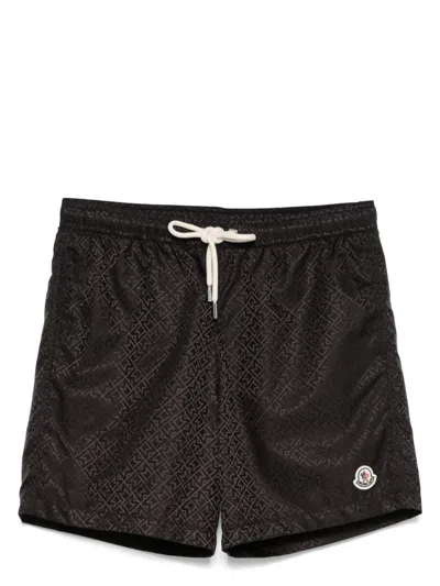 Moncler Monogram-jacquard Swim Shorts In Black