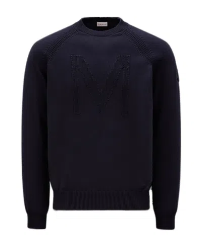 Moncler Monogram-motif Crew-neck Jumper In Midnight Blue