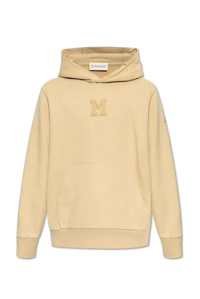 Moncler M Patch Hooded Sweatshirt In Beige