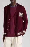Moncler Monogram Patch Virgin Wool Cardigan In Burgundy