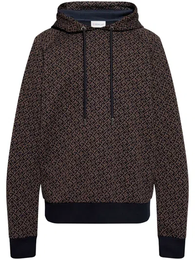 Moncler Monogram-pattern Hoodie In Brown
