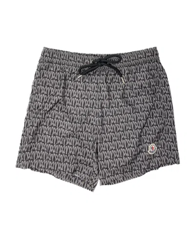 Moncler Monogram Printed Swimming Shorts In Gray