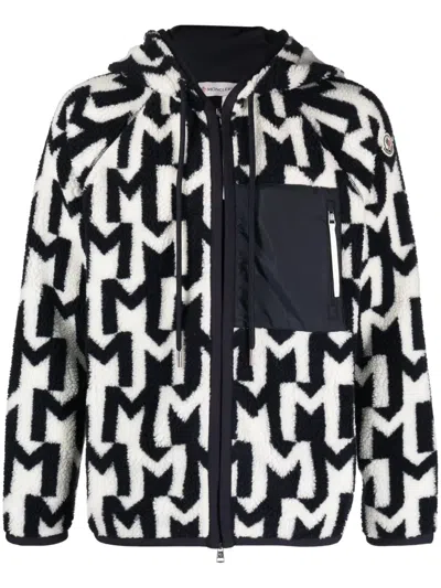 Moncler Monogram Zip-up Hoodie In Blau