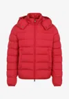 Moncler Quilted Down Jacket With Detachable Hood In Red