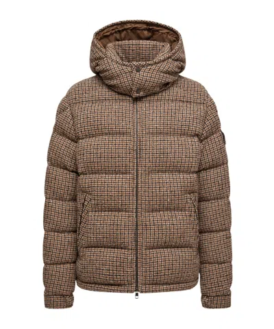 MONCLER MONTGENEVRE WOOL BLEND BOUCLÉ HOODED SHORT DOWN JACKET