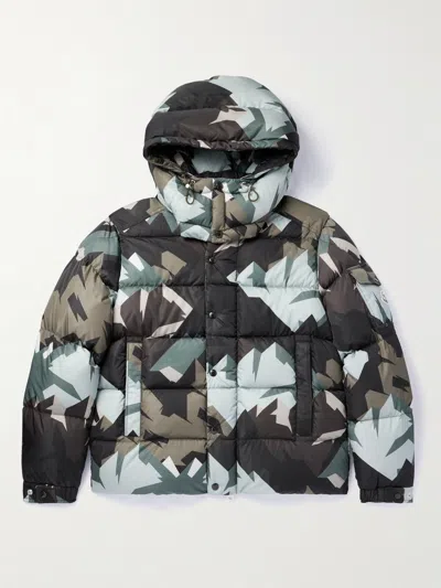 Moncler Quilted Printed Shell Hooded Down Jacket In Gray