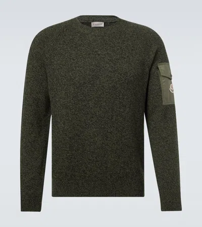Moncler Wool And Cashmere Jumper With Patch Pocket In Gray