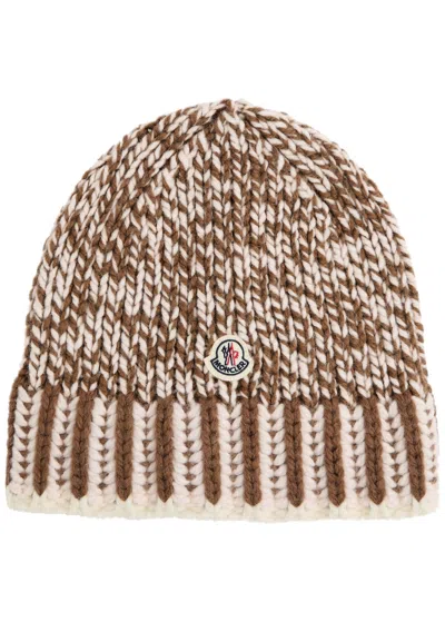 Moncler Mouliné Wool-blend Beanie In Brown