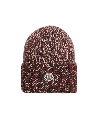 Moncler Mouliné Wool-blend Beanie In Burgundy