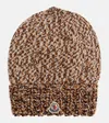 Moncler Logo Patch Rib Wool Beanie In Brown