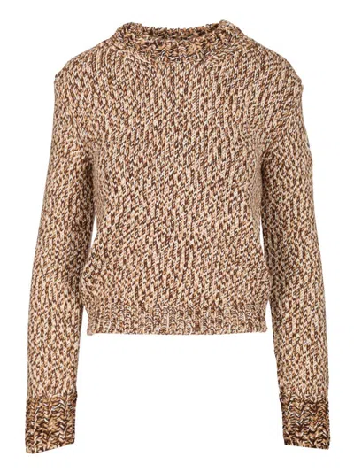 Moncler Marled Wool Crewneck Sweater In Brown