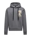Moncler Mountain Logo Cotton Blend Hoodie In Gray