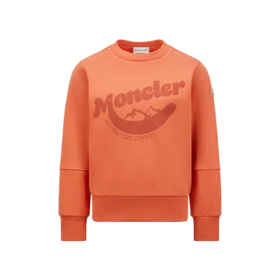 Moncler Kids' Sweat En Coton À Logo Montagne In Orange