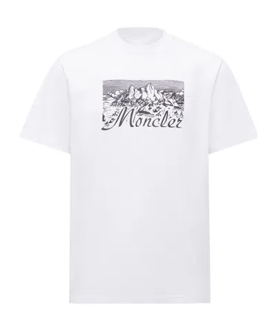 Moncler T-shirt En Coton À Logo Montagne In White