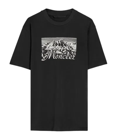 Moncler Mountain Logo-printed Cotton T-shirt In Multi