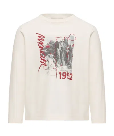 Moncler Mountain Long Sleeve Cotton T-shirt In Gray