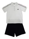 Moncler Multicolor Set Of Polo Shirt And Shorts With Claaaic Collar And Logo Patch On Front And Rear In Cott In White