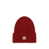 Moncler Cable-knit Wool Beanie With Logo In Burgundy