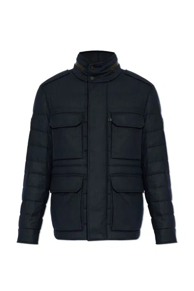 Moncler Munt Hooded Zip-up Down Jacket In Navy
