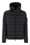 Moncler Hooded Down Jacket Featuring Elastic Cuffs In Blue