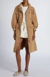 Moncler Drawstring Parka With Epaulettes And Hood In Beige