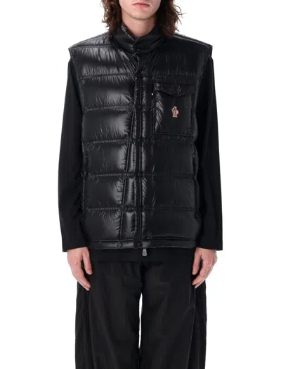 Moncler Puffer Vest High Collar Chest Pocket In Black