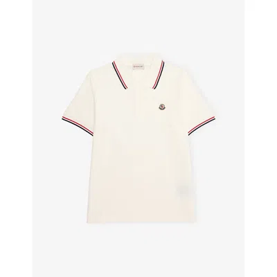Moncler Kids' Natural Brand-patch Striped-trim Cotton Polo Shirt 4-6 In Neutral