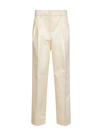 Moncler Natural Cotton Gabardine Wide-leg Tailored Trousers In Nude