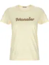 Moncler Natural Cotton T-shirt With Embroidered Logo In Yellow