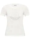 Moncler Women White Cotton Rhinestone Logo T-shirt In Off White