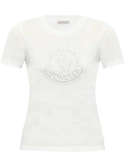 MONCLER NATURAL LOGO-BEADED COTTON T-SHIRT