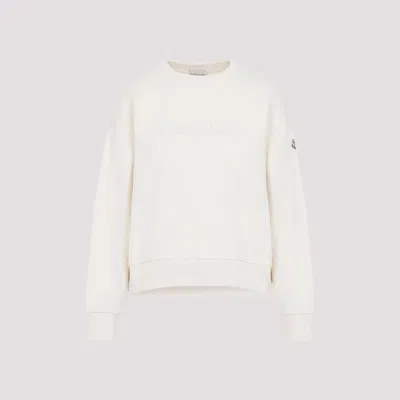 Moncler Hoodie With Embroidered Logo In Cotton In Ivory
