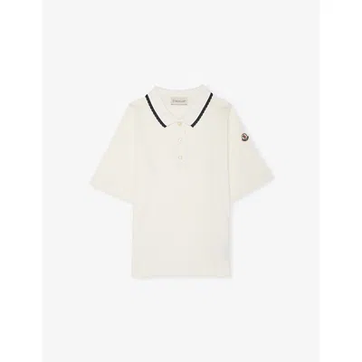 Moncler Kids' Natural Pointelle-knit Cotton Polo Shirt 4-14 In Neutral