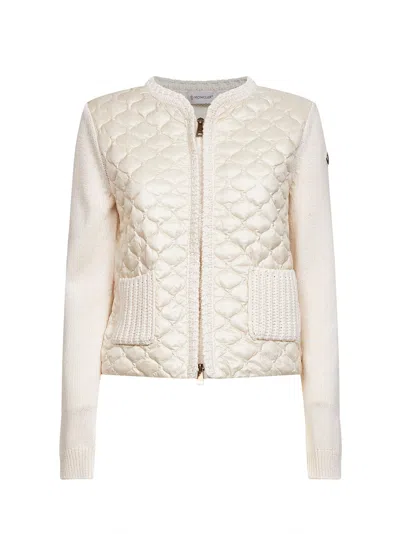 Moncler Natural Quilted And Padded Zip-up Cardigan In Neutral