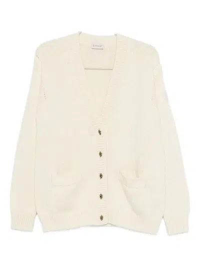 Moncler Natural Virgin Wool Cashmere Cardigan In White