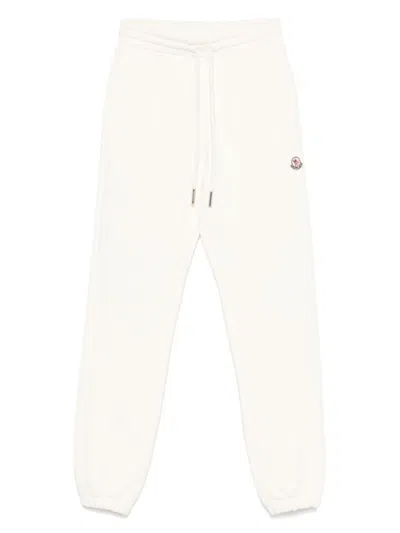 MONCLER NATURAL WHITE LOGO PATCH TROUSERS