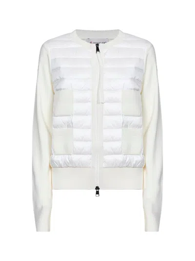 Moncler Natural Wool Zip-up Padded Cardigan In Neutral