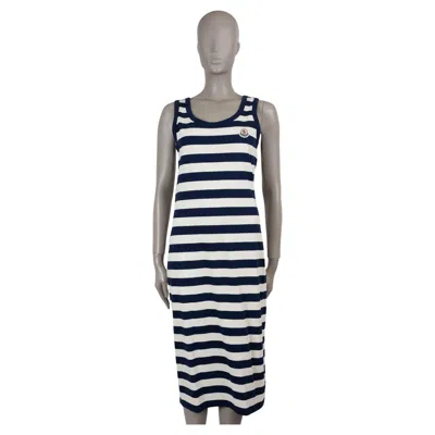 Pre-owned Moncler Navy & White Cotton 2024 Striped Jersey Knit Midi Dress Xs