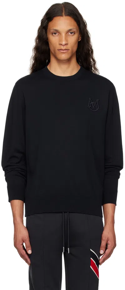 Moncler Navy Appliqué Sweater In 742 - Navy Blue