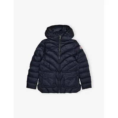 Moncler Kids' Argenno Hooded Shell-down Jacket 8-14 In Blue