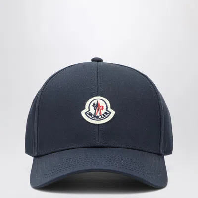 Moncler Men Cotton Gabardine Baseball Cap In Blue