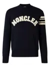 Moncler Cotton Crew Neck Sweater With Ribbed Cuffs And Hem In Blue