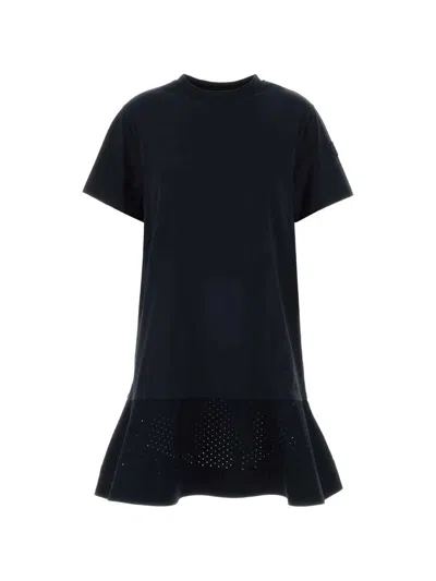 Moncler Navy Blue Jersey T-shirt Dress In Animal Print