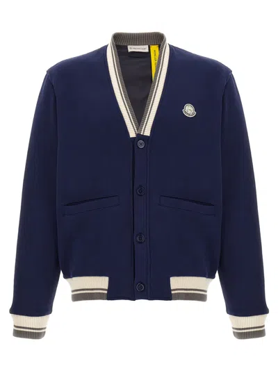 Moncler Navy Blue Logo Printed Cardigan
