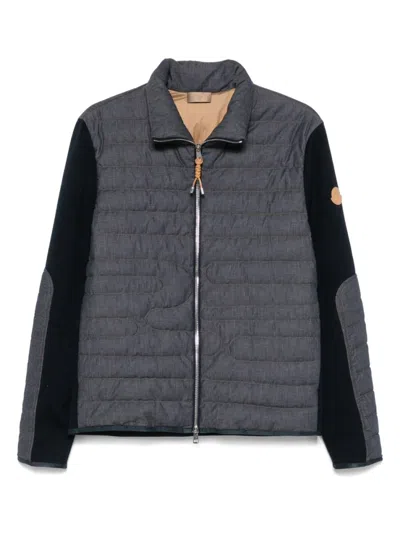Moncler Navy Blue Padded Cardigan In Gray