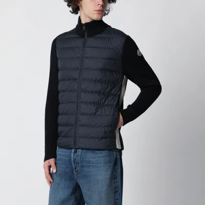 Moncler Navy Blue Quilted Cotton Zip-up Cardigan In Multi