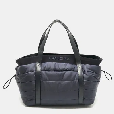 Pre-owned Moncler Navy Blue Quilted Nylon And Leather Mommy Bag