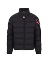 Moncler Navy Blue Solayan Short Down Jacket In Blue